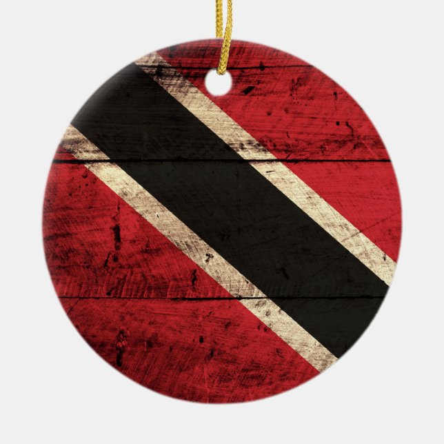 Ornamento De Cerâmica Wooden Trinidad e Tobago Flag (Frente)