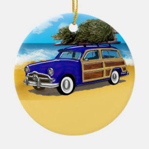 Ornamento De Cerâmica Woodie surfando com árvore de Natal