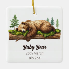 Ornamento De Cerâmica Woodland Bear Birth Stats O Primeiro Natal Do Bebê