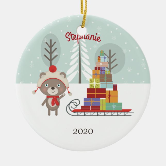 Ornamento De Cerâmica Woodland Bear Christmas (Frente)