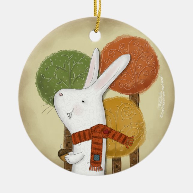 Ornamento De Cerâmica Woodland Bunny com Acorn (Frente)