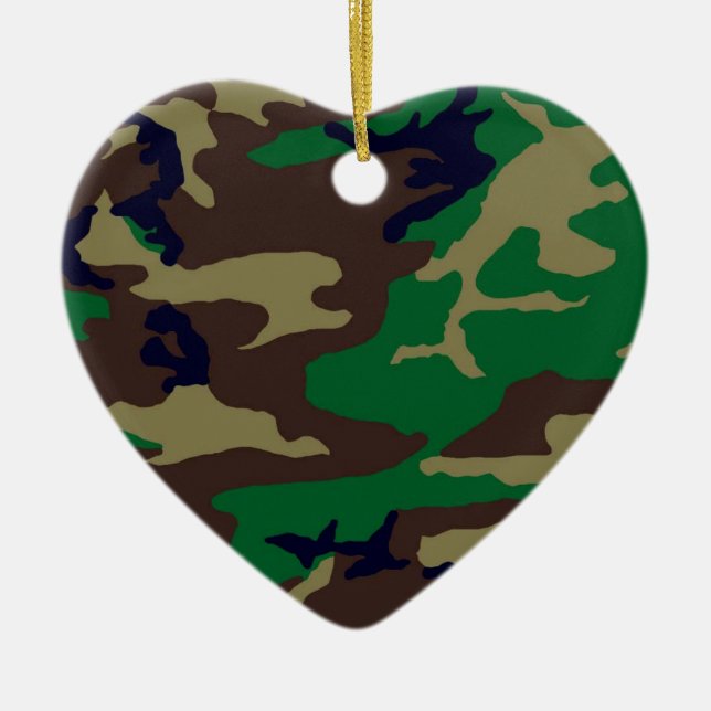 Ornamento De Cerâmica Woodland Camouflage Heart (Frente)