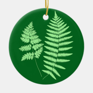 Ornamento De Cerâmica Woodland Fern Pattern, Emerald e Light Green