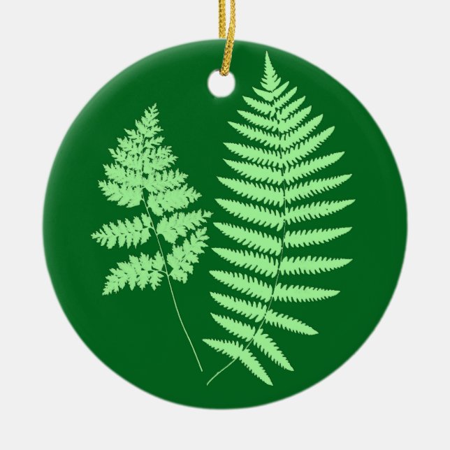 Ornamento De Cerâmica Woodland Fern Pattern, Emerald e Light Green (Frente)