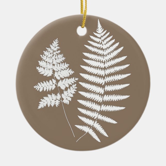 Ornamento De Cerâmica Woodland Fern Pattern, Taupe Tan e Cream (Frente)