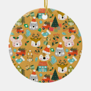 Ornamento De Cerâmica Woodland Papais noeis-Cachorros Amarelos