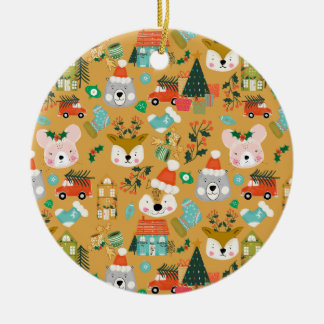 Ornamento De Cerâmica Woodland Papais noeis-Cachorros Amarelos