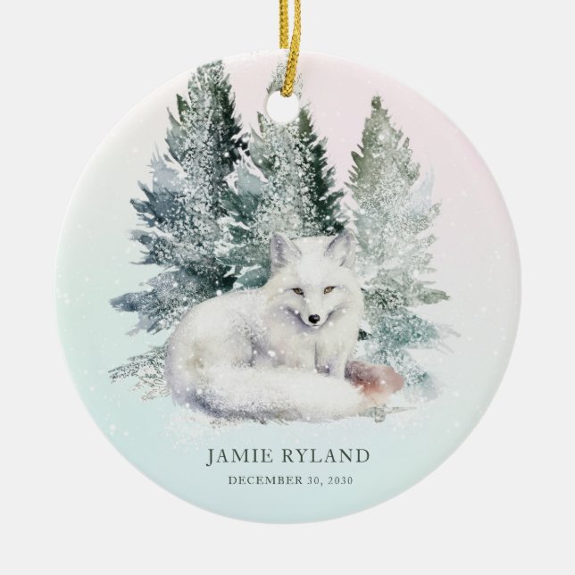 Ornamento De Cerâmica Woodland Primeiro Natal Com Foto De Bebê (Frente)