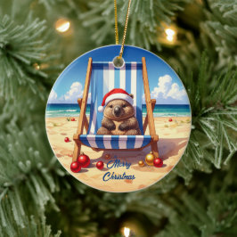 Ornamento De Cerâmica Wooly Wombat Santa hat Feliz Natal
