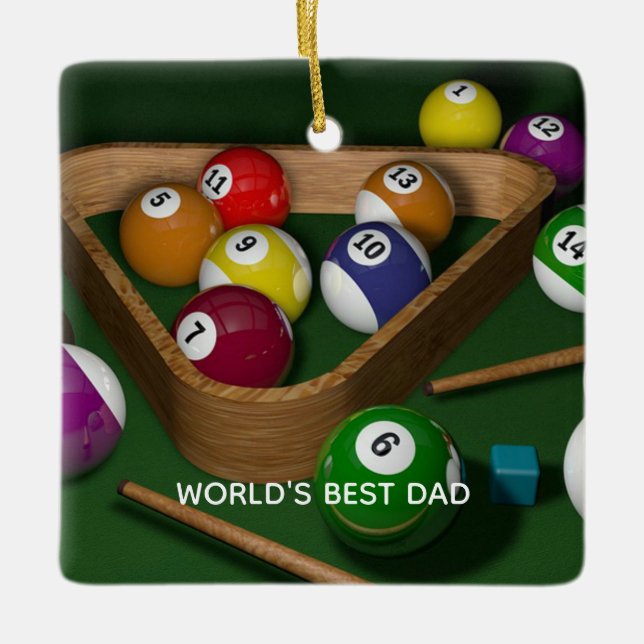 Ornamento De Cerâmica World's Best Dad, game of billiards, (Frente)