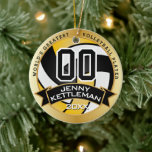 Ornamento De Cerâmica World's Greatest Volleyball Player - Yellow<br><div class="desc">🥇AN ORIGINAL COPYRIGHT ART DESIGN by Donna Siegrist ONLY AVAILABLE ON ZAZZLE! DIY Volleyball Sport Player Christmas Ornament ready for you to personalize. Featured in a orange, black and gold colors ready for you to add your number, year and name and saying if you need to change it. A great...</div>