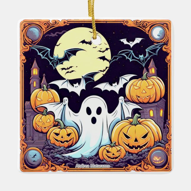 Ornamento De Cerâmica Wow Halloween Thrill (Frente)