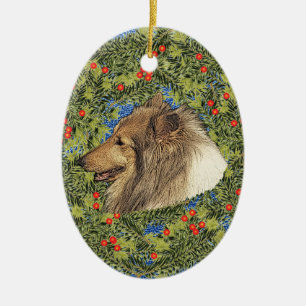 Ornamento De Cerâmica Wreath Rough Collie