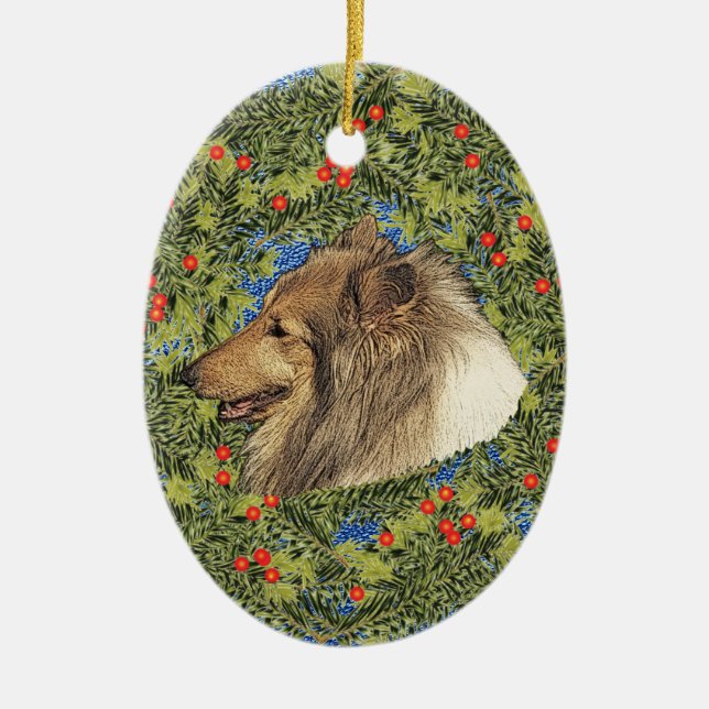 Ornamento De Cerâmica Wreath Rough Collie (Frente)