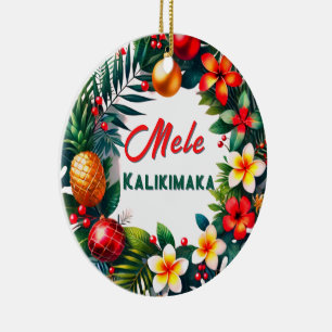 Ornamento De Cerâmica Wreath Tropical do Natal do Havaí