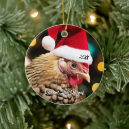 Ornamento De Cerâmica Wyandotte Chicken Vestindo o Natal