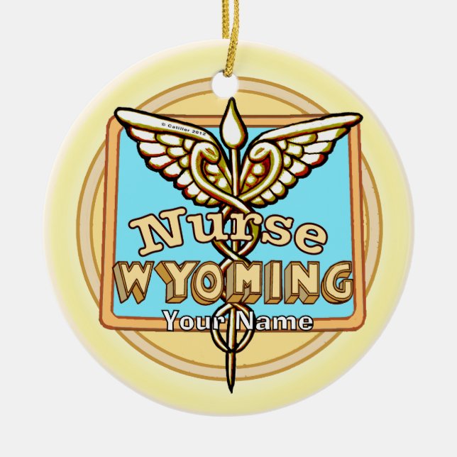Ornamento De Cerâmica Wyoming Nurse Caduceus (Frente)