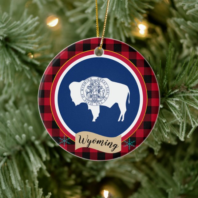 Ornamento De Cerâmica Wyoming, xadrez de búfalos vermelhos e Sinalizador (Árvore)