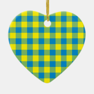 Ornamento De Cerâmica Xadrez Azul Amarelo Verde Padrão de Peito de Perdi