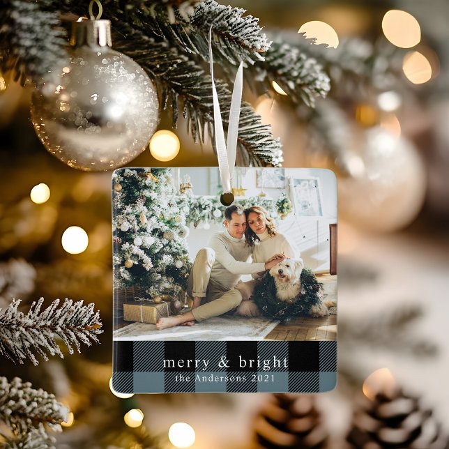 Ornamento De Cerâmica Xadrez Azul de Foto da Família Moderna (Criador carregado)