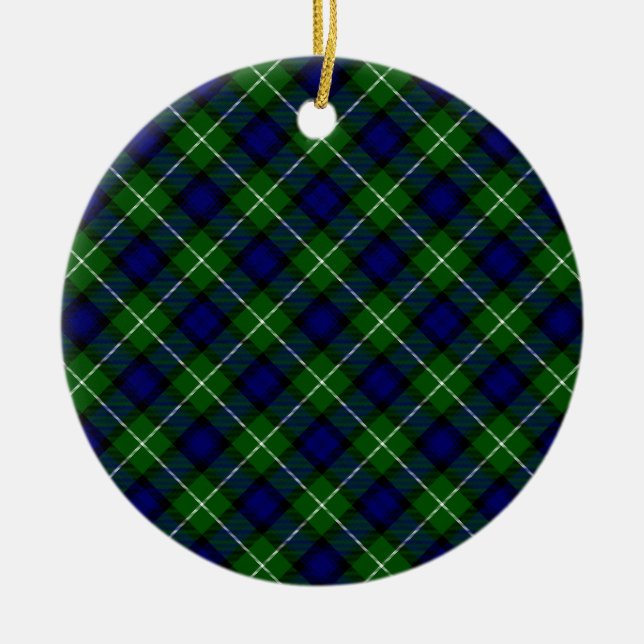 Ornamento De Cerâmica Xadrez azul-tartan (Frente)