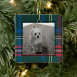 Ornamento De Cerâmica Xadrez Clássica de Tartan Foto de Natal Cerâmica O