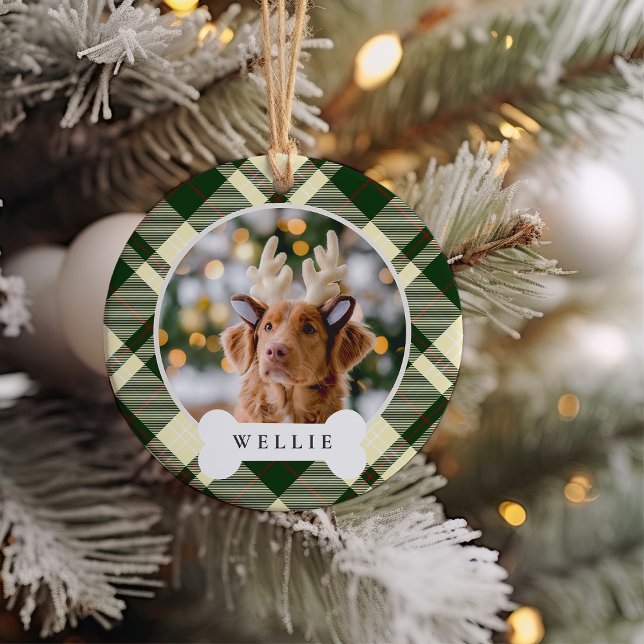 Ornamento De Cerâmica Xadrez Clássica Personalizada Pet Dog Foto e Nome (Criador carregado)