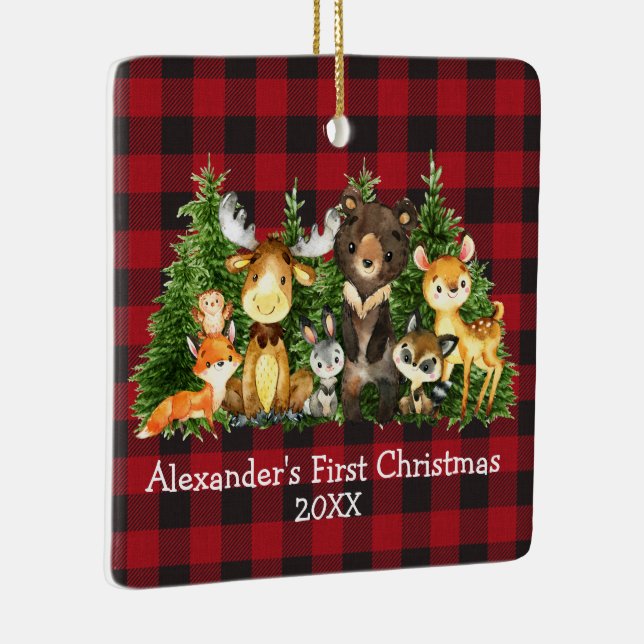 Ornamento De Cerâmica Xadrez De Bebê Primeiro Natal - FOTO DE VOLTA (Direito )