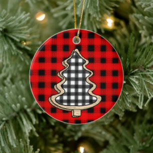Ornamento De Cerâmica Xadrez de Buffalo, Árvores de Natal Red Gingham