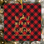 Ornamento De Cerâmica Xadrez de Buffalo Monograma Feliz de Natal<br><div class="desc">Xadrez de Buffalo Monograma de Natal Merry Ornamento de Metal</div>