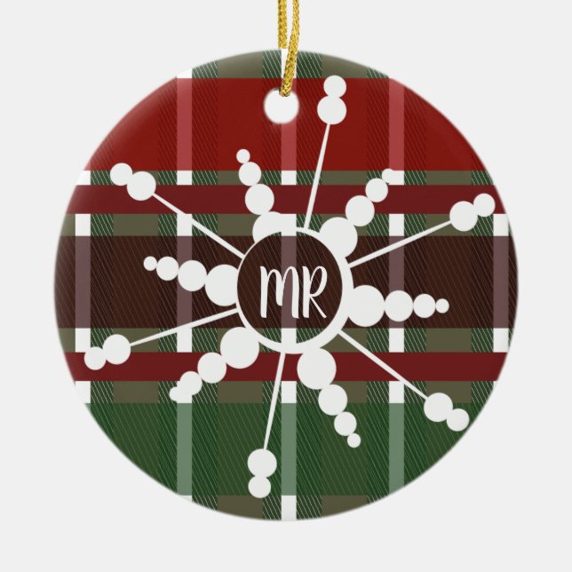 Ornamento De Cerâmica Xadrez de floco de neve Monograma Foto presente de (Frente)