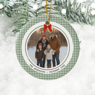 Ornamento De Cerâmica Xadrez de Ginga Verde Sálvia Círculo Foto Natal