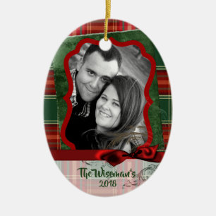 Ornamento De Cerâmica Xadrez de Natal personalizada Tartan FOTO Ornament