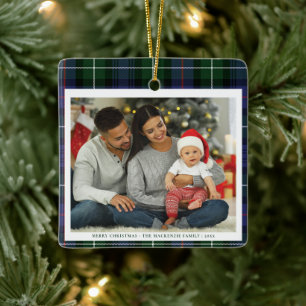 Ornamento De Cerâmica Xadrez elegante Foto MacKenzie Tartan Natal