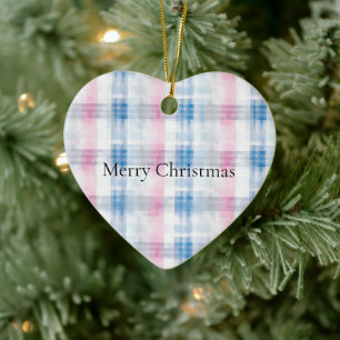 Ornamento De Cerâmica Xadrez Listras Rosa Azul Branco Natal