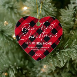 Ornamento De Cerâmica Xadrez Red New Home Primeiro Natal