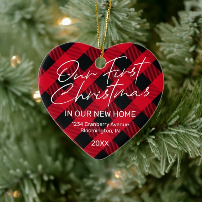Ornamento De Cerâmica Xadrez Red New Home Primeiro Natal (Árvore)