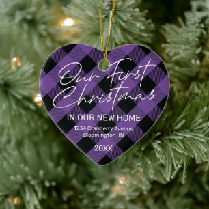 Ornamento De Cerâmica Xadrez Roxo Nova Casa Primeiro Natal
