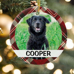 Ornamento De Cerâmica Xadrez Tartan Foto Personalizada De Cão Com Nome