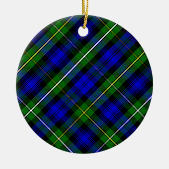 Ornamento De Cerâmica Xadrez verde azul Campbell tartan (Frente)