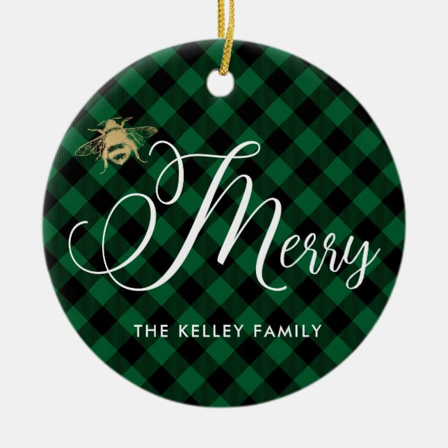 Ornamento De Cerâmica Xadrez Verde De Búfalo, Foto Da Abelha Ouro (Frente)