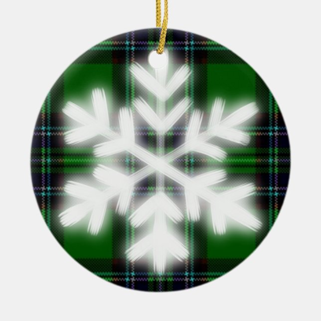 Ornamento De Cerâmica Xadrez verde e negra com detalhes do floco de neve (Frente)