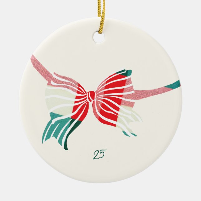 Ornamento De Cerâmica Xadrez Verde e Vermelha Natal Ligada Com Foto Do A (Frente)