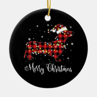 Ornamento De Cerâmica Xadrez Vermelha Buffalo Dachshund Feliz Natal Paja