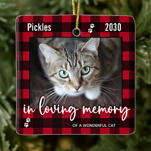 Ornamento De Cerâmica Xadrez Vermelha Do Memorial Pet Cat Em Foto De Mem