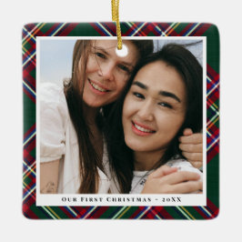 Ornamento De Cerâmica Xadrez Vermelha Verde Primeiro Natal Junto Foto