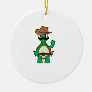 Ornamento De Cerâmica Xerife tartaruga cowboy engraçado
