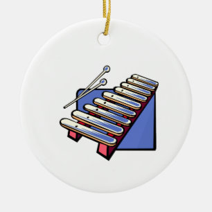 Ornamento De Cerâmica Xilofone com malhos, gráfico azul do brinquedo