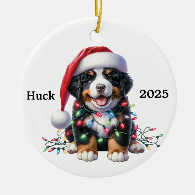 Ornamento De Cerâmica Xmas de Cachorro Montanês Personalizado (Frente)
