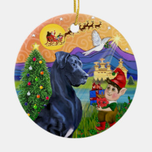 Ornamento De Cerâmica Xmas Fantasy* - Blue Great Dane (orelhas naturais)
